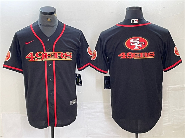 Men's San Francisco 49ers Black Team Big Logo With Patch Cool Base Stitched Baseball Jersey